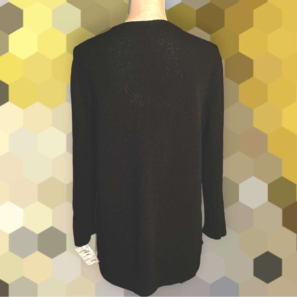 NWT Ball Of Cotton Black Handknit Dolphin Hem Sweater w/ Pearl Detail Sleeves XS - Picture 10 of 12